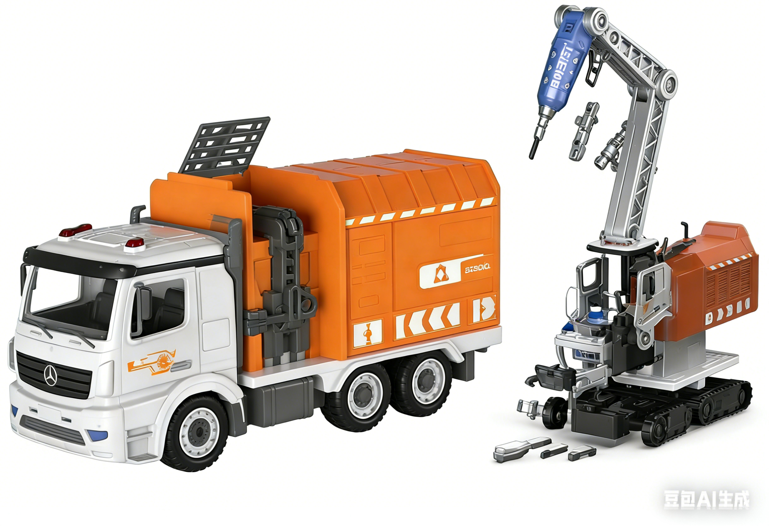 卓展YW9084拆装声光惯性模型车兼容小积木垃圾车/垃圾分类风火轮合金车模垃圾车模型玩具积木套装汽车模型合金玩具车