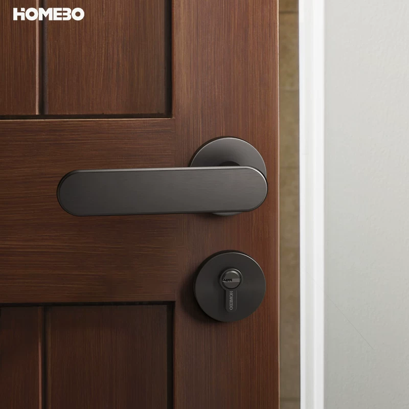 Haobao door locks, indoor magnetic silent bedroom locks, minimalist room locks, simple home bathroom solid wood door handles details Picture
