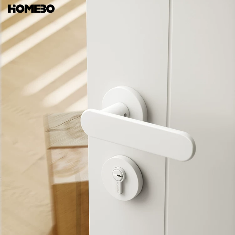 Haobao indoor magnetic bedroom lock, minimalist white lock, solid wood door handle, simple household silent room lock