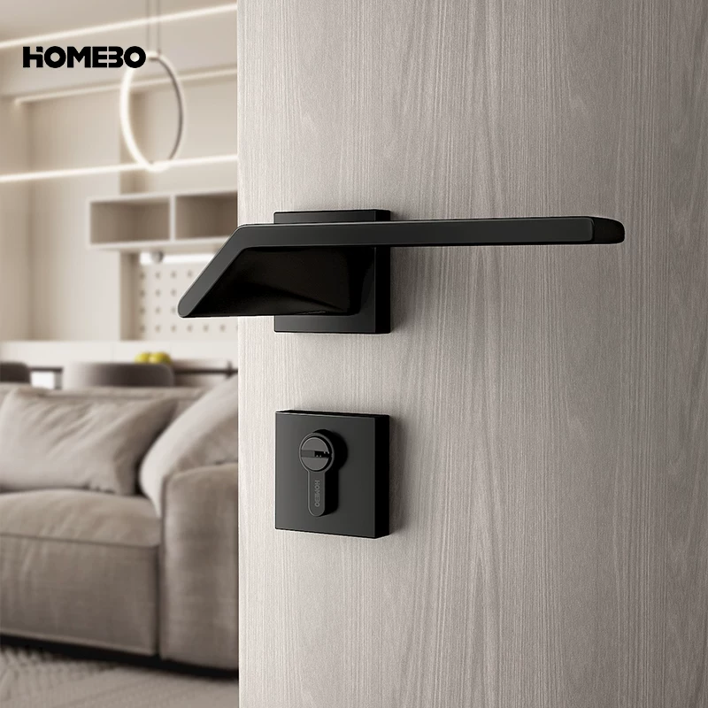 Haobao indoor black silent magnetic suction Nordic modern simple bedroom solid wood door lock hardware three-piece set Item Picture