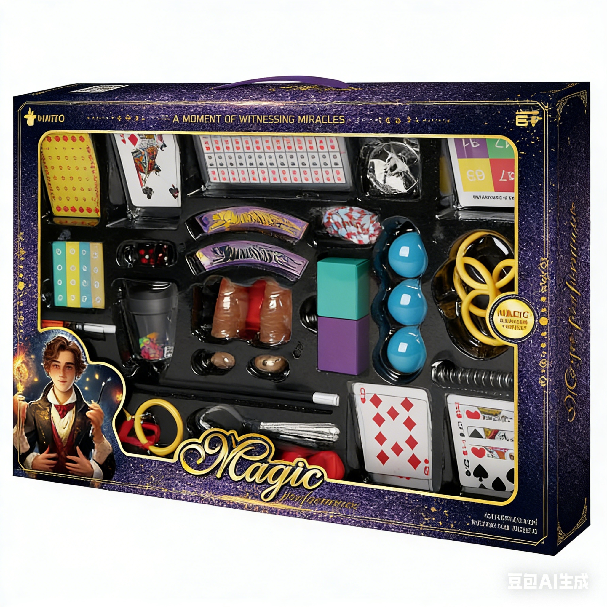 Jeddah JD-3023 Magic Props 26-in-1, Burj Khalifa Money Spray Magic Props Set, Football Cap, Sun Wukong Master and Apprentice Four-person Weapon Combination