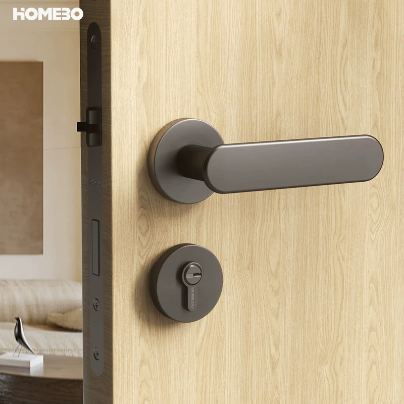 Haobao door locks, indoor magnetic silent bedroom locks, minimalist room locks, simple home bathroom solid wood door handles Specification image