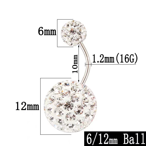 肚脐环脐钉满钻大号球形双头不过敏医用钢防过敏长短杆