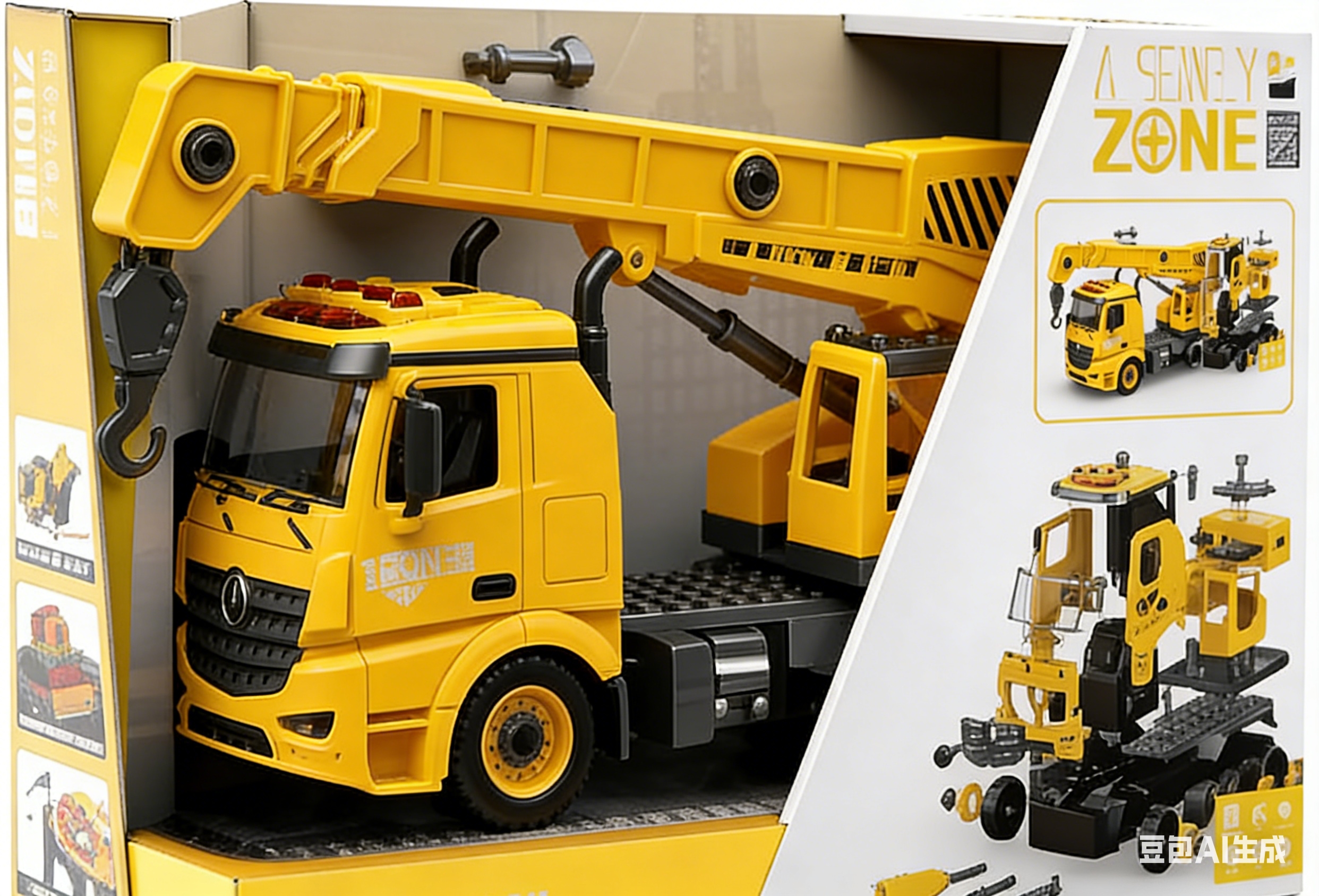 卓展·YW9070A拆装声光惯性模型车兼容小积木工程起重车黄色起重机卡车模型玩具积木儿童益智拼装玩具白底实物图