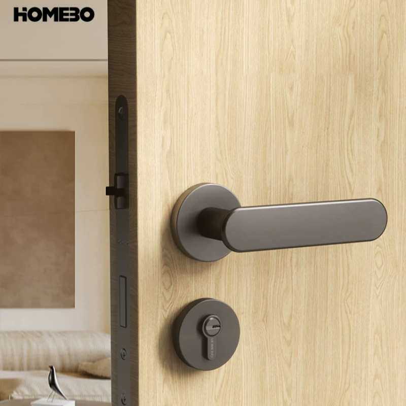 Haobao indoor magnetic bedroom lock, minimalist white lock, solid wood door handle, simple household silent room lock Item Picture