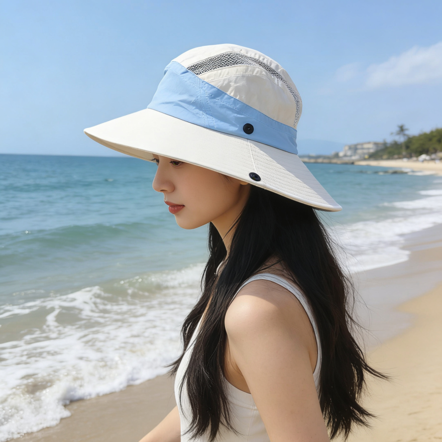 New outdoor quick-drying UV-resistant lightweight wide-brimmed hat, casual and fashionable sun hat, and travel, vacation and mountaineering sun protection hat Specification image