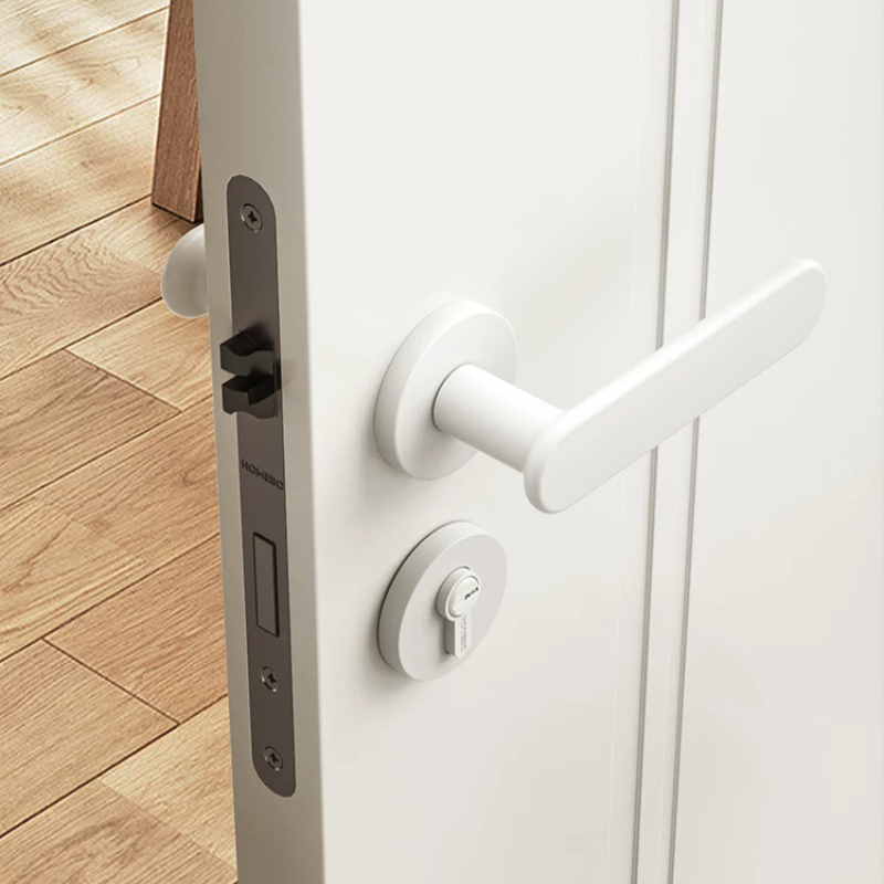 Haobao indoor magnetic bedroom lock, minimalist white lock, solid wood door handle, simple household silent room lock details Picture