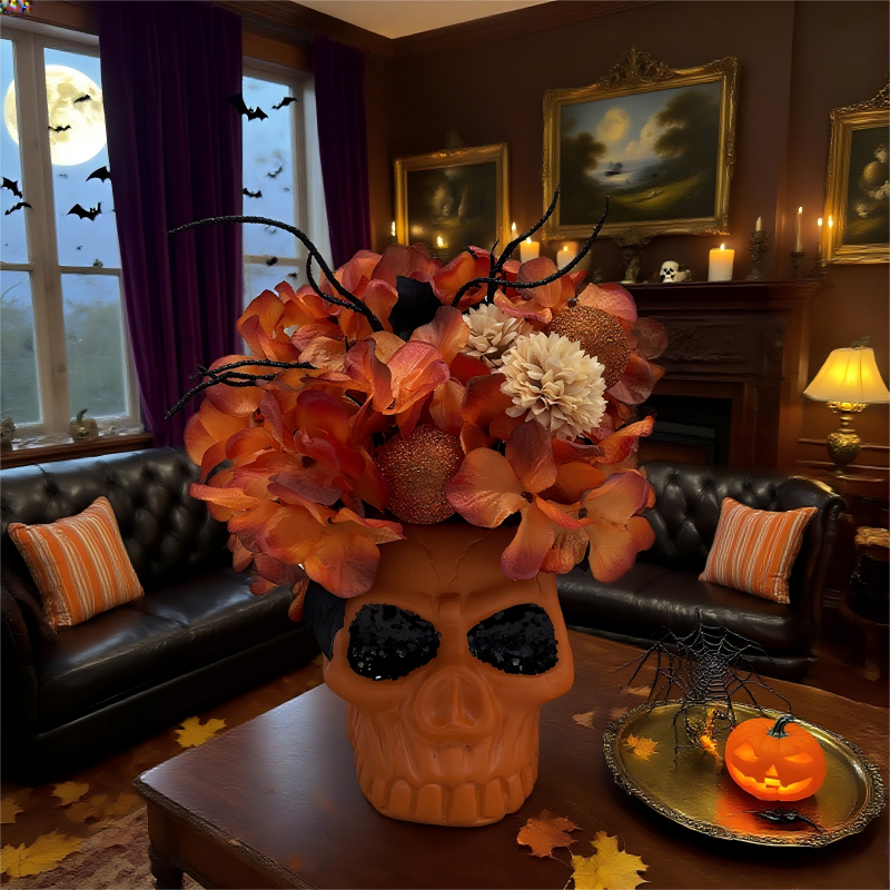 万圣节骷髅头假花材盆栽摆件可爱恐怖氛围装饰品摆件装饰