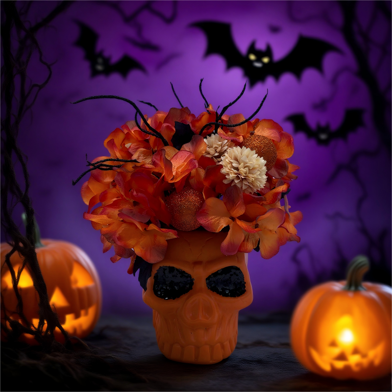Halloween skull artificial flower material potted plant decoration, cute and terrifying atmosphere decoration Item Picture