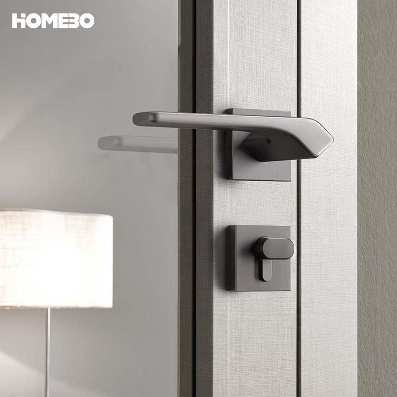 Haobao door lock, indoor bedroom silent magnetic door lock, black and gray household split lock, universal solid wood door handle details Picture