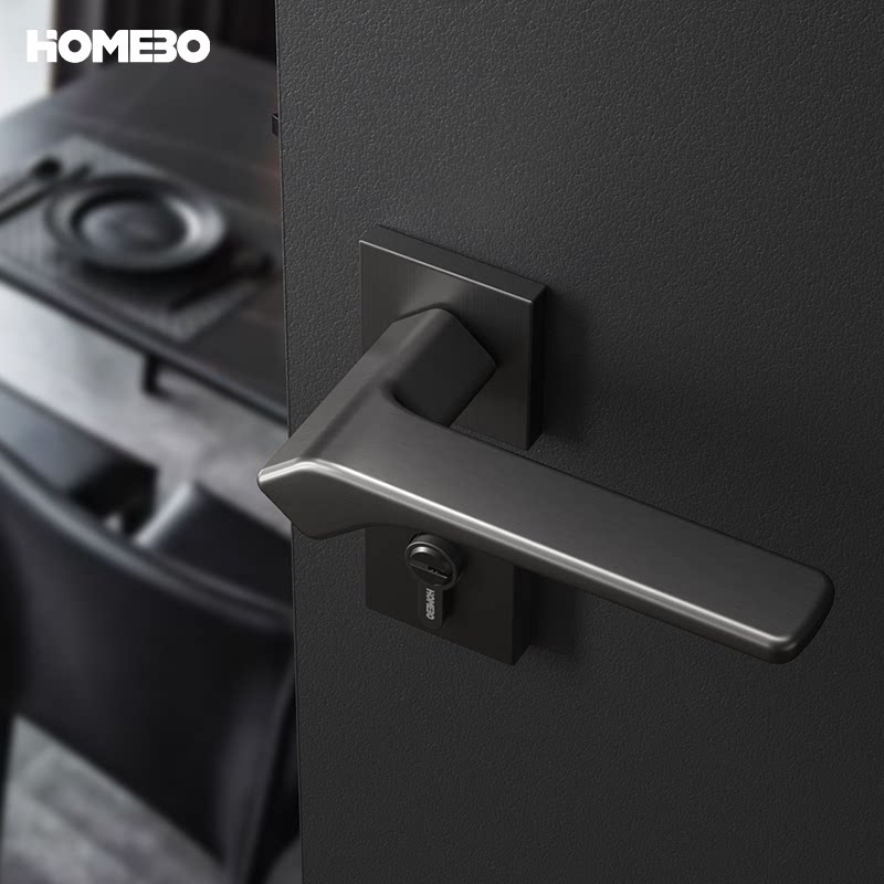 Haobao door lock, indoor bedroom silent magnetic door lock, black and gray household split lock, universal solid wood door handle Specification image