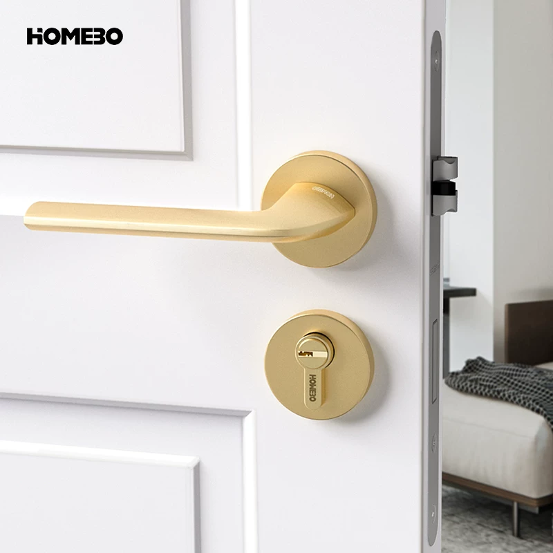 Haobao Nordic gold brushed door lock, indoor light luxury bedroom magnetic silent room door lock, wooden door handle split lock