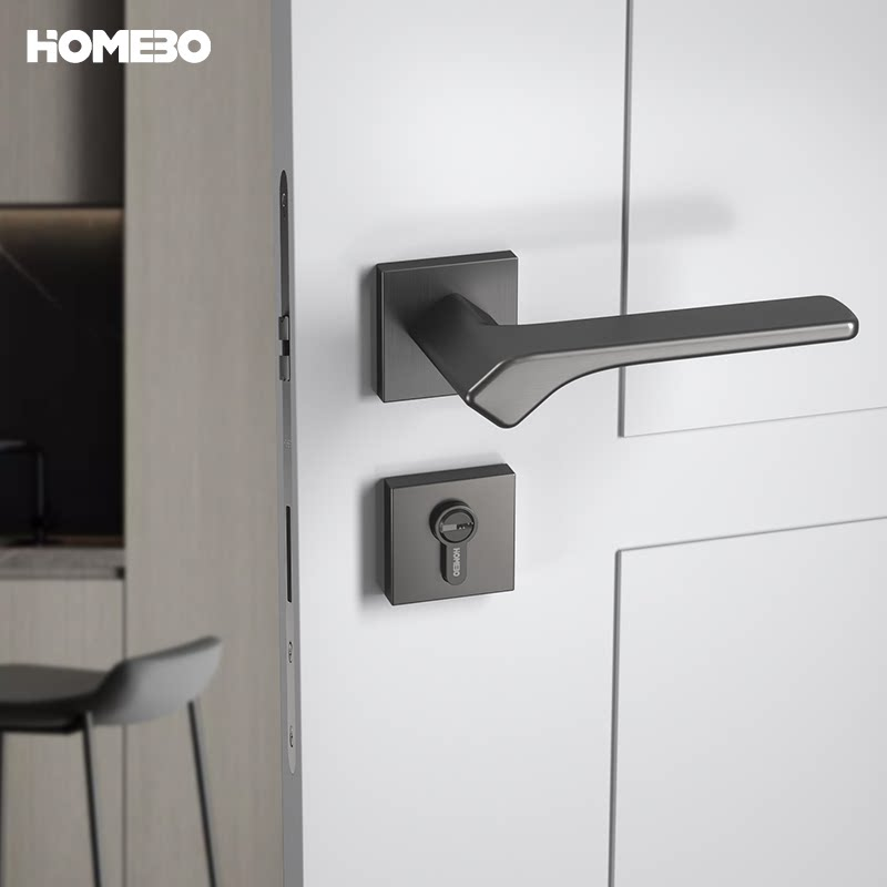 Haobao door lock, indoor bedroom silent magnetic door lock, black and gray household split lock, universal solid wood door handle Item Picture