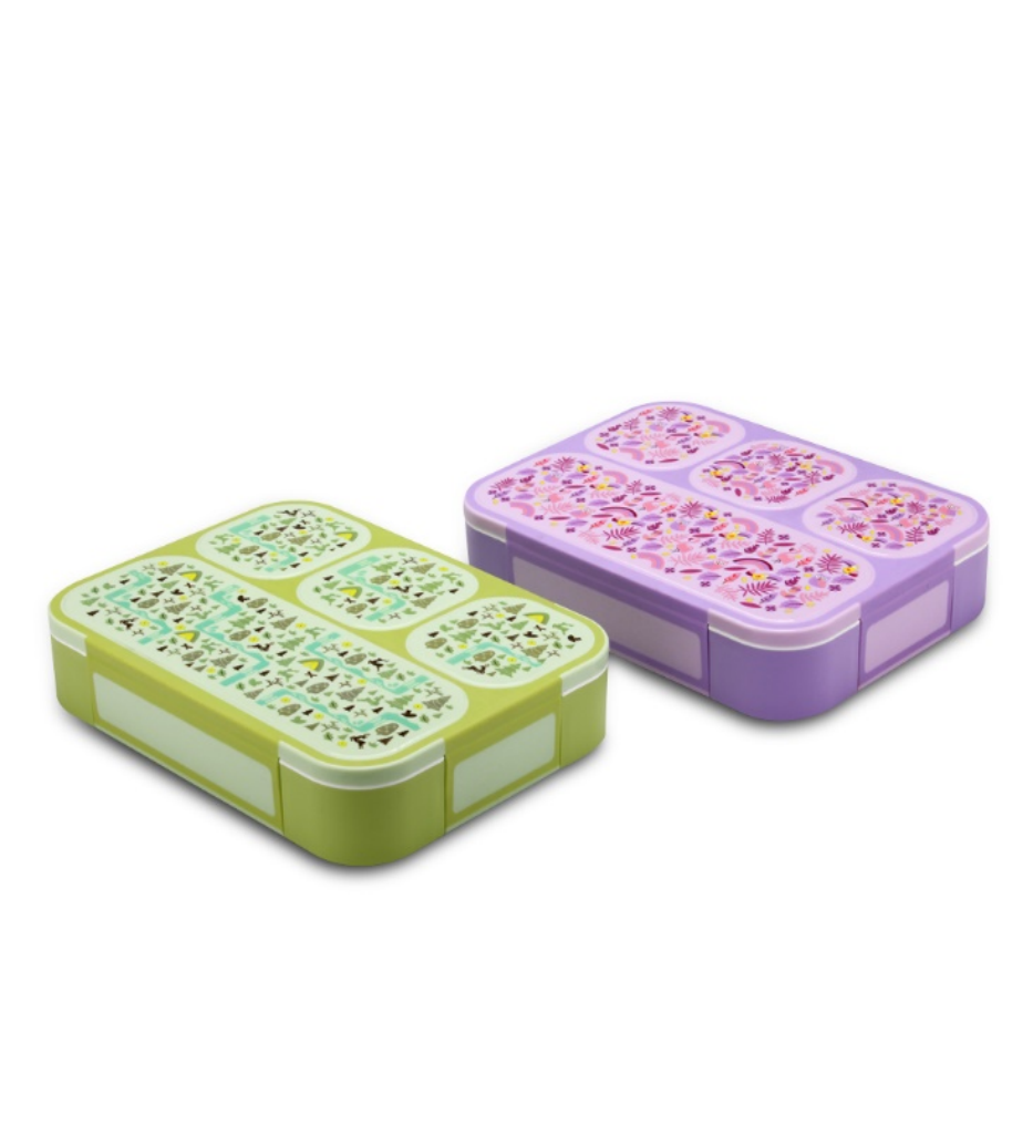 四格带盖便携便当盒 食品级 PP 材质 自带餐勺 学生上班族分格防漏保鲜饭盒详情2