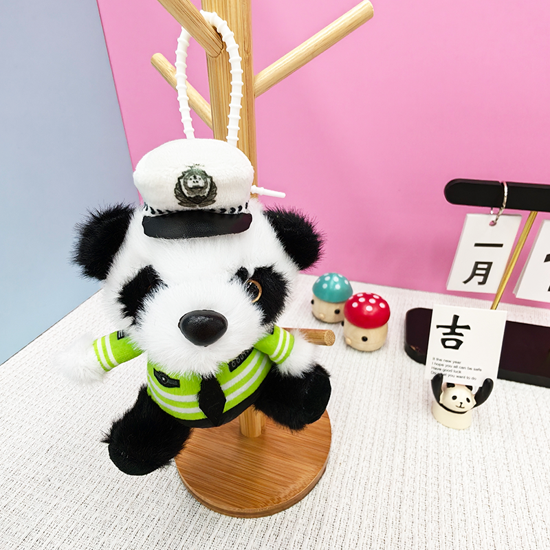 Police Officer Bear Creative 4-inch plush pendant, claw machine, doll, key pendant, car schoolbag, hanging accessory, gift, cartoon transformation keychain, dress-up doll, hanging accessory, plush toy, cute wholesale details Picture