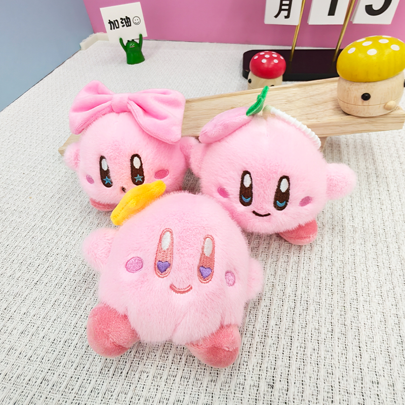 Star Kirby Creative 4-inch plush pendant, claw machine, doll, key pendant, car schoolbag, hanging accessory, gift, cartoon transformation keychain, dress-up doll, pendant, plush toy, cute wholesale Application Scenario