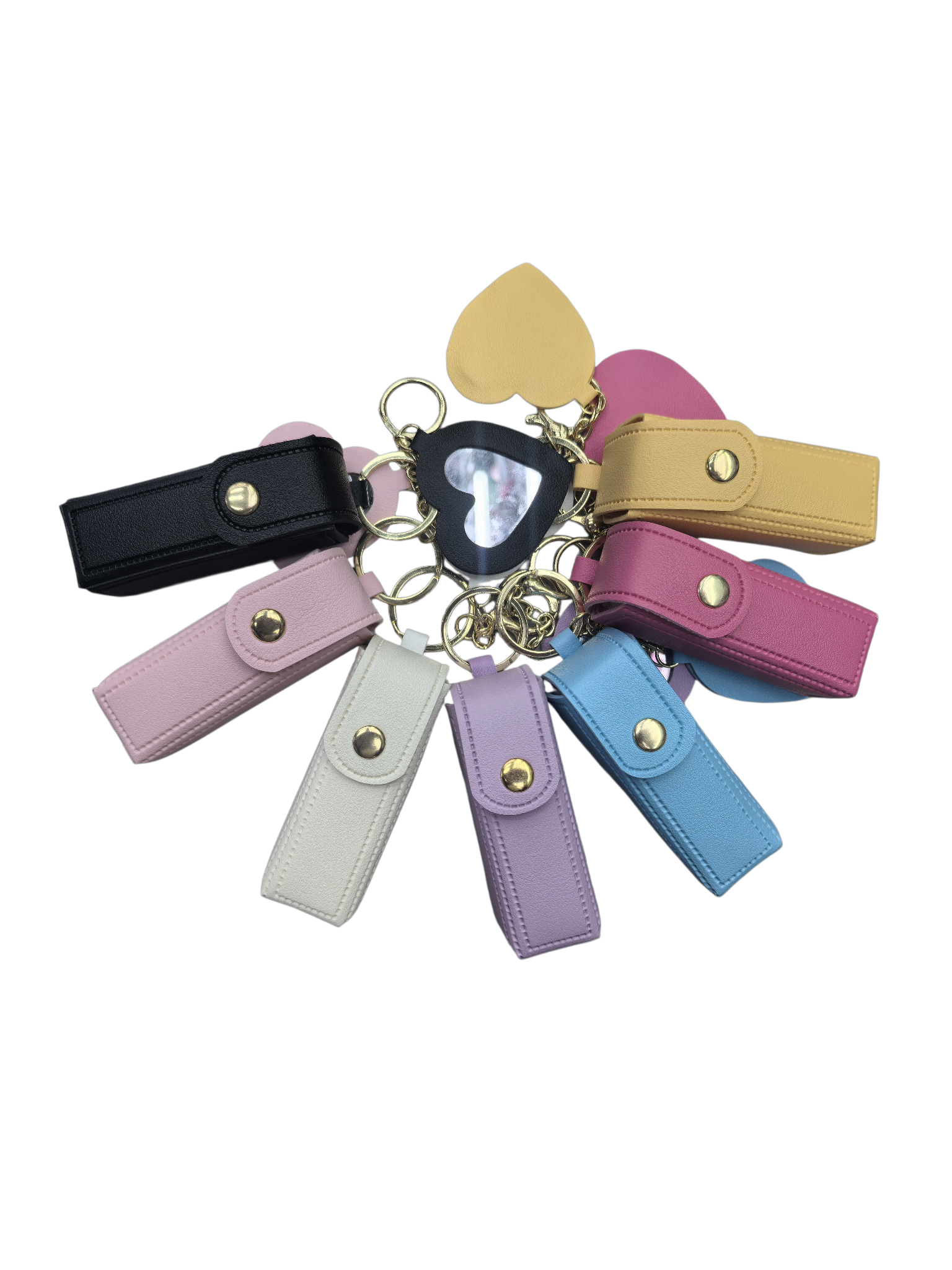 爱心镜面口红包钥匙扣 马卡龙色钥匙扣批发