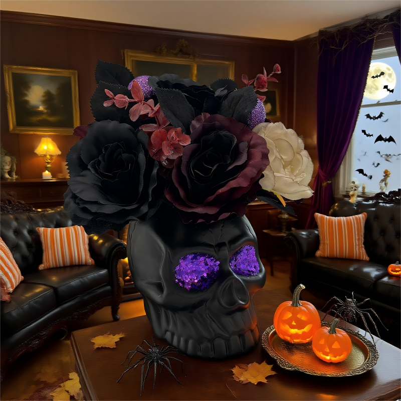 Halloween skull artificial flower material potted plant decoration, cute and terrifying atmosphere decoration Specification image