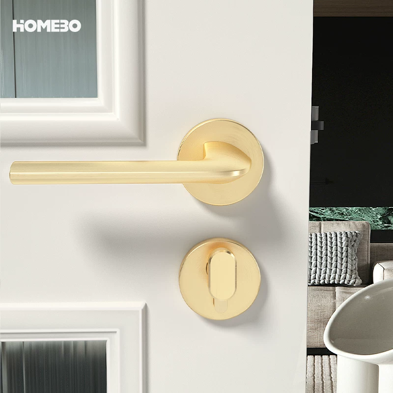 Haobao nordic gold cepillado cerradura de puerta interior de lujo habitación de succión magnética cerradura de puerta silenciosa manijas de puerta de madera cerradura dividida Item Picture