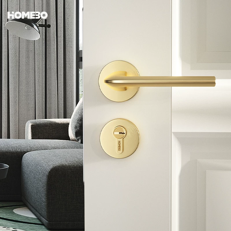 Haobao nordic gold cepillado cerradura de puerta interior de lujo habitación de succión magnética cerradura de puerta silenciosa manijas de puerta de madera cerradura dividida Specification image