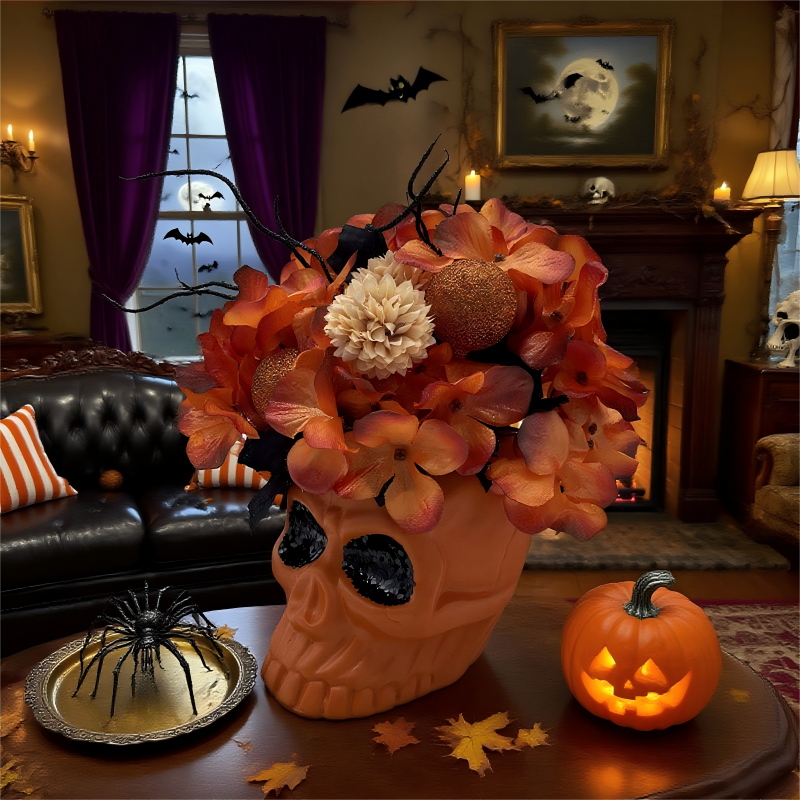 Halloween skull artificial flower material potted plant decoration, cute and terrifying atmosphere decoration Specification image