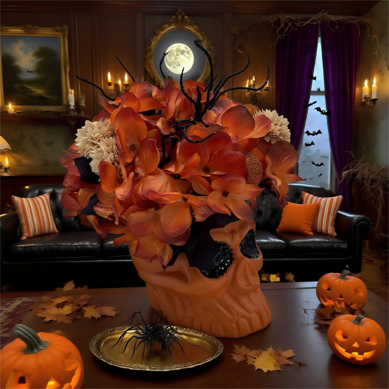 Halloween skull artificial flower material potted plant decoration, cute and terrifying atmosphere decoration details Picture