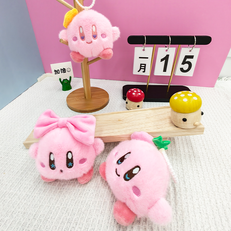 Star Kirby Creative 4-inch plush pendant, claw machine, doll, key pendant, car schoolbag, hanging accessory, gift, cartoon transformation keychain, dress-up doll, pendant, plush toy, cute wholesale Specification image