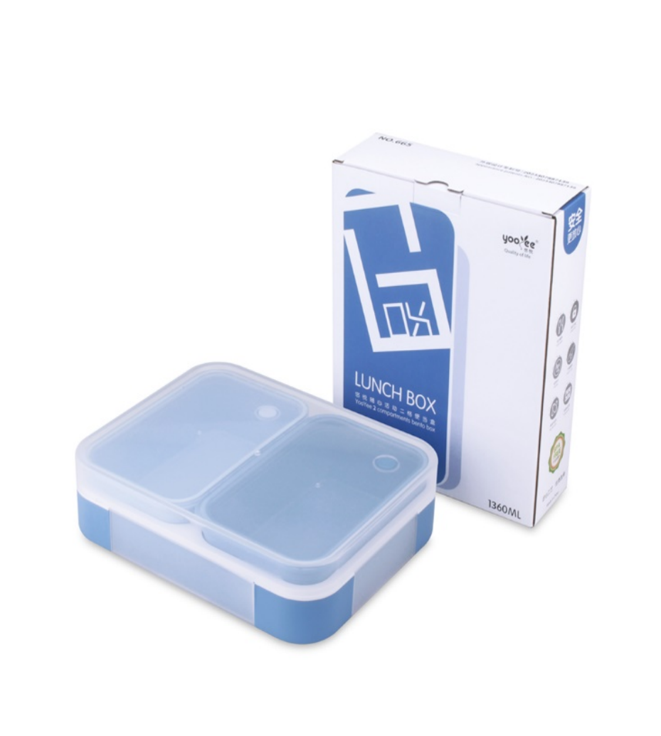 简约双格大容量便当盒 食品级 PP 材质 1360ML 容量 学生上班族便携防漏保鲜饭盒详情2