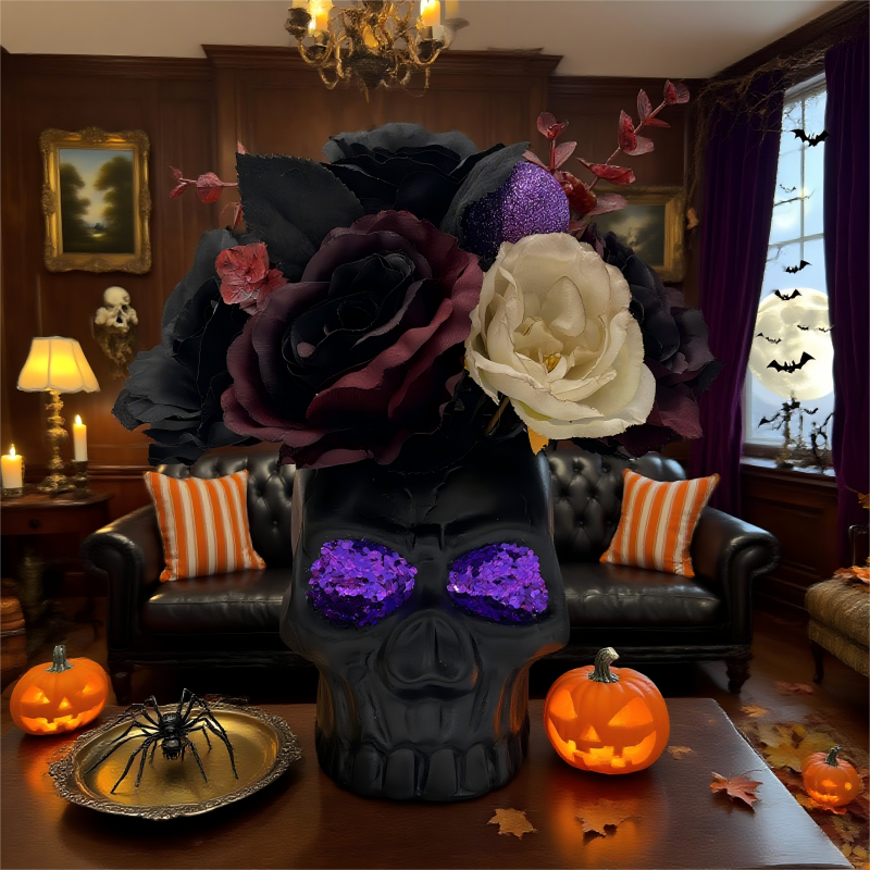 Halloween skull artificial flower material potted plant decoration, cute and terrifying atmosphere decoration details Picture