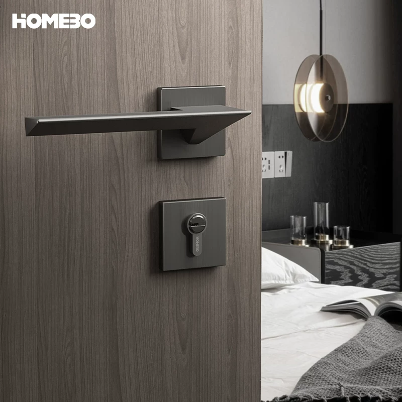 Cerradura de puerta interior de haobao dormitorio silencioso succión magnética nórdica moderna manija de puerta simple para el hogar dividido cerradura de puerta de madera sólida Item Picture