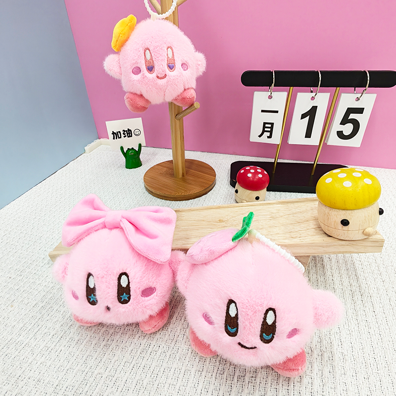 Star Kirby Creative 4-inch plush pendant, claw machine, doll, key pendant, car schoolbag, hanging accessory, gift, cartoon transformation keychain, dress-up doll, pendant, plush toy, cute wholesale Item Picture