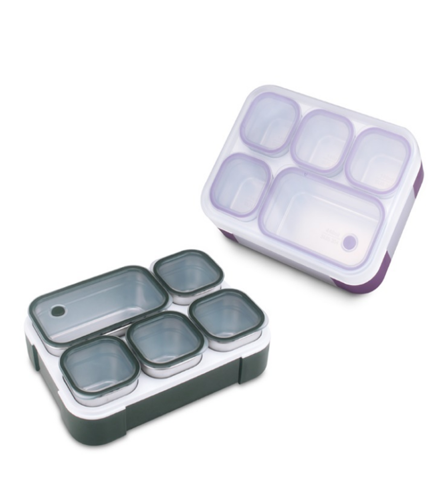 五格分层 304 不锈钢内胆便当盒 食品级 PP 外壳 带独立密封小盒 学生上班族便携防漏饭盒详情2