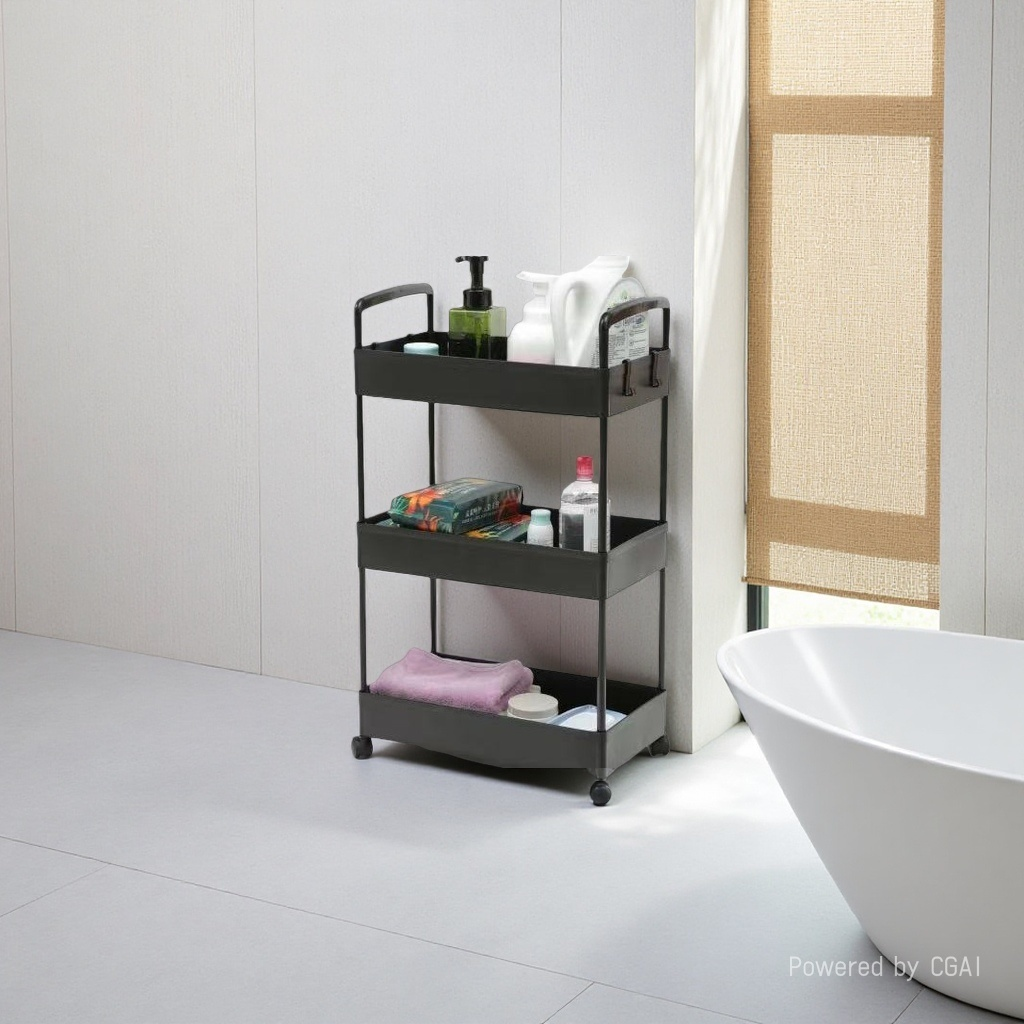 黑色三层推车置物架电视支架桌面化妆台光轴收纳架