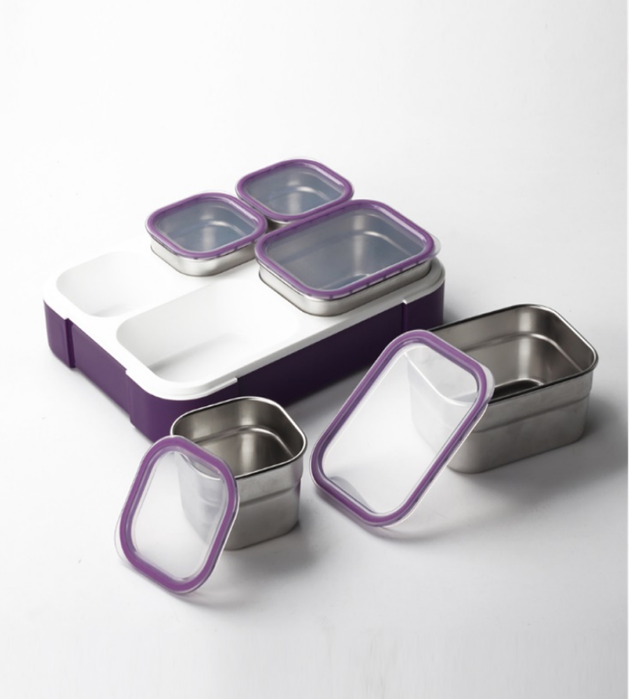 多格分层不锈钢内胆便当盒 食品级 PP 外壳 带独立密封小盒 学生上班族便携防漏饭盒详情2