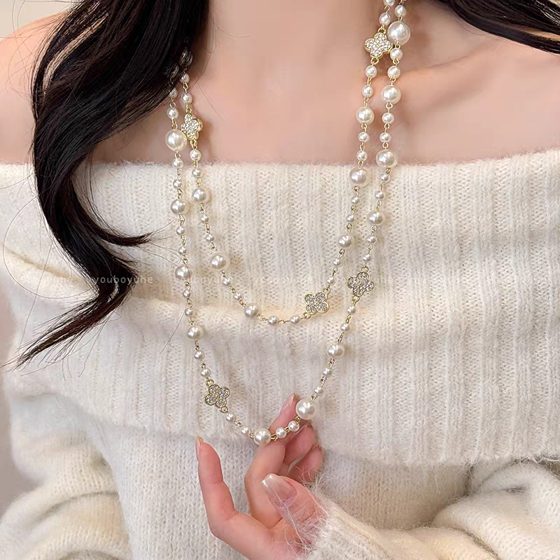诗洛琪饰品双层叠戴珍珠项链女新款爆款轻奢高级感长款毛衣链配饰详情图3