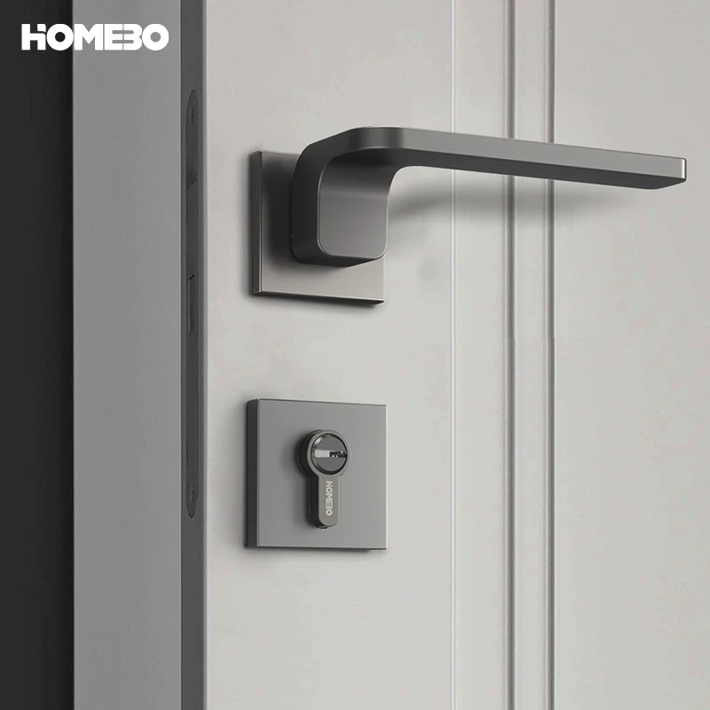 Haobao indoor bedroom silent door lock, Nordic modern and simple magnetic door lock, black and gray split door handle Specification image