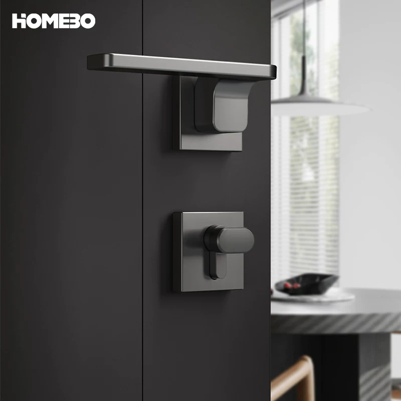 Haobao indoor bedroom silent door lock, Nordic modern and simple magnetic door lock, black and gray split door handle details Picture