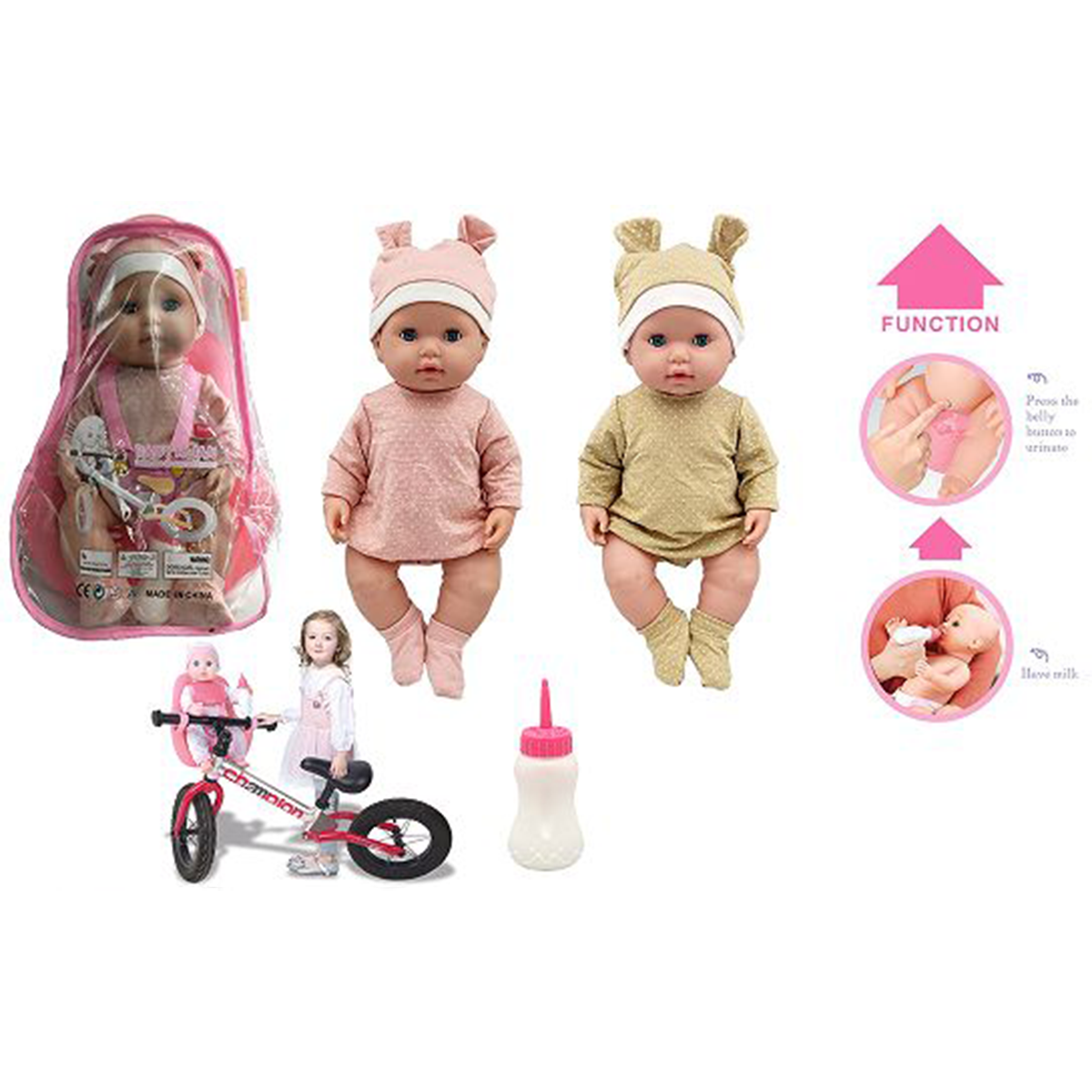 新洋娃娃高端宝宝娃娃玩具14寸搪胶PS注塑身，活眼娃娃带喝水/撒尿，6声IC opp袋装系列扮家家酒玩具-10