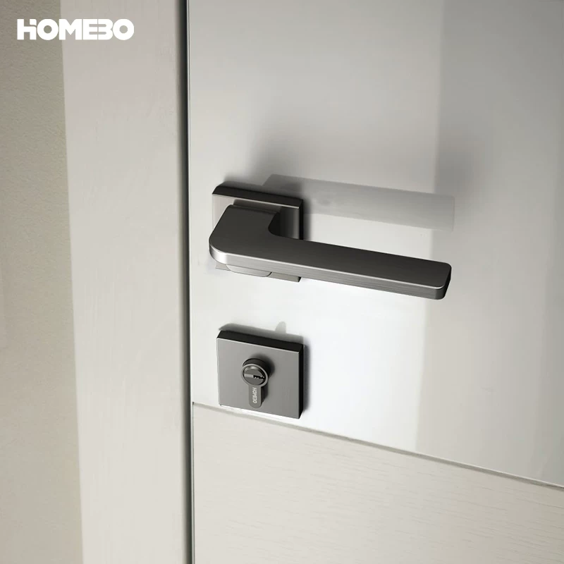 Haobao indoor bedroom silent door lock, Nordic modern and simple magnetic door lock, black and gray split door handle Item Picture