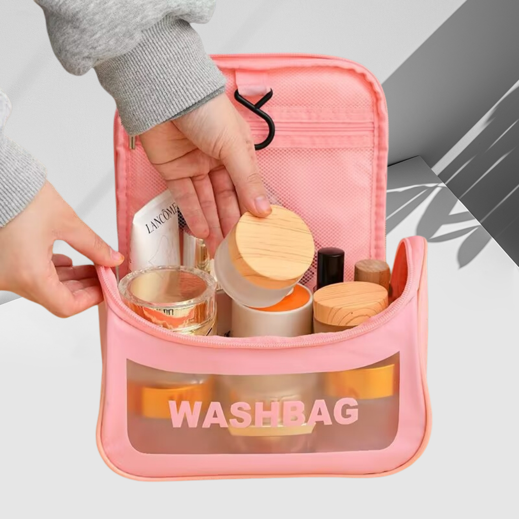 PU磨砂化妆包 大容量防水手提便携式洗漱包 多功能收纳包白底实物图