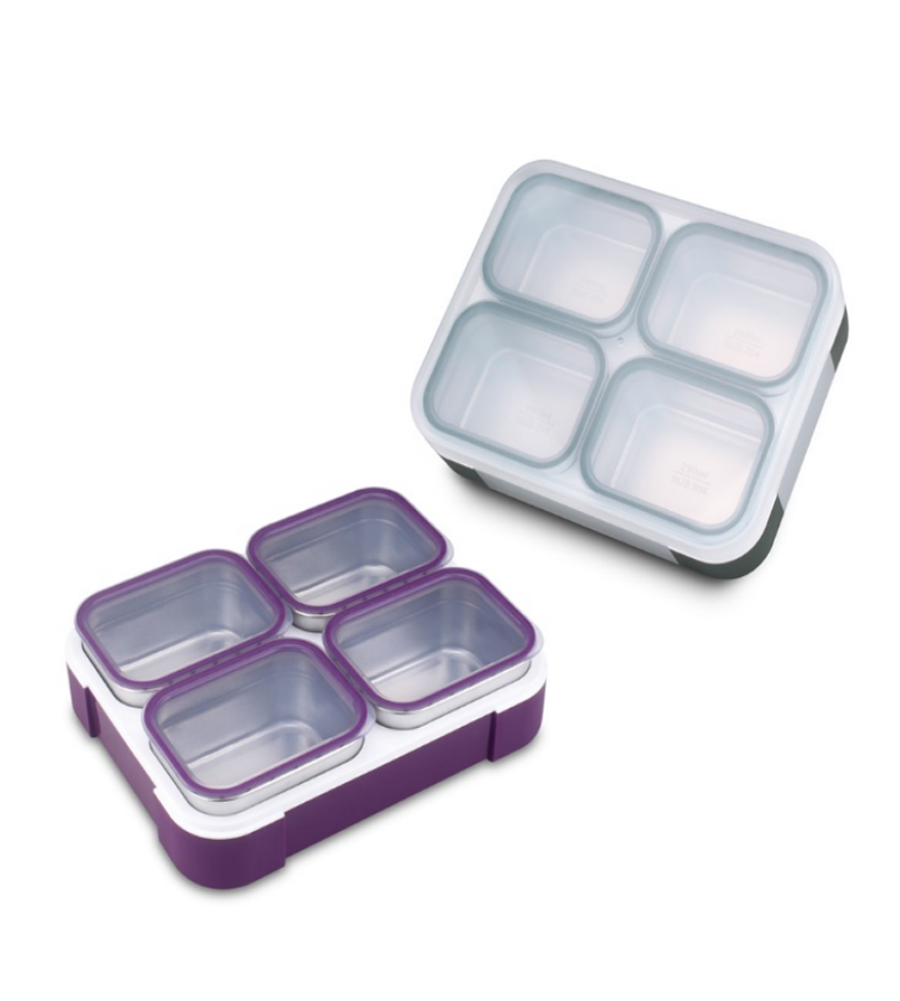 四格独立 304 不锈钢内胆便当盒 食品级 PP 外壳 密封防串味 学生上班族便携保鲜饭盒详情2