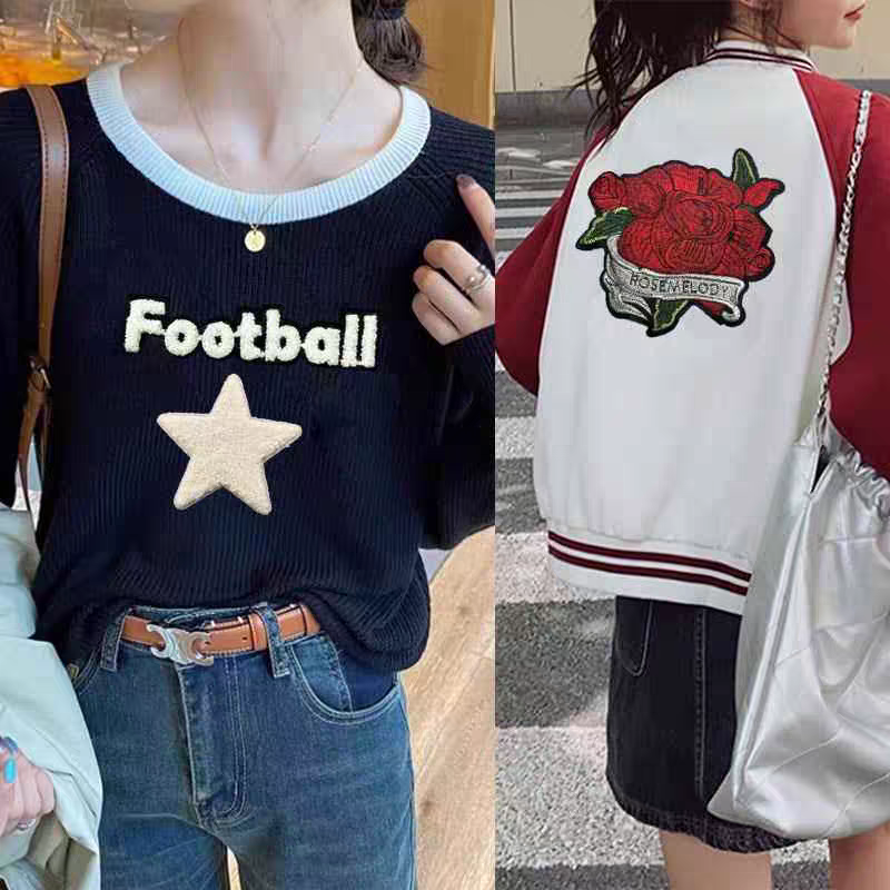 衣服贴补丁贴卡通小熊刺绣图案大号破洞修补贴缝制羽绒服字母布贴细节图