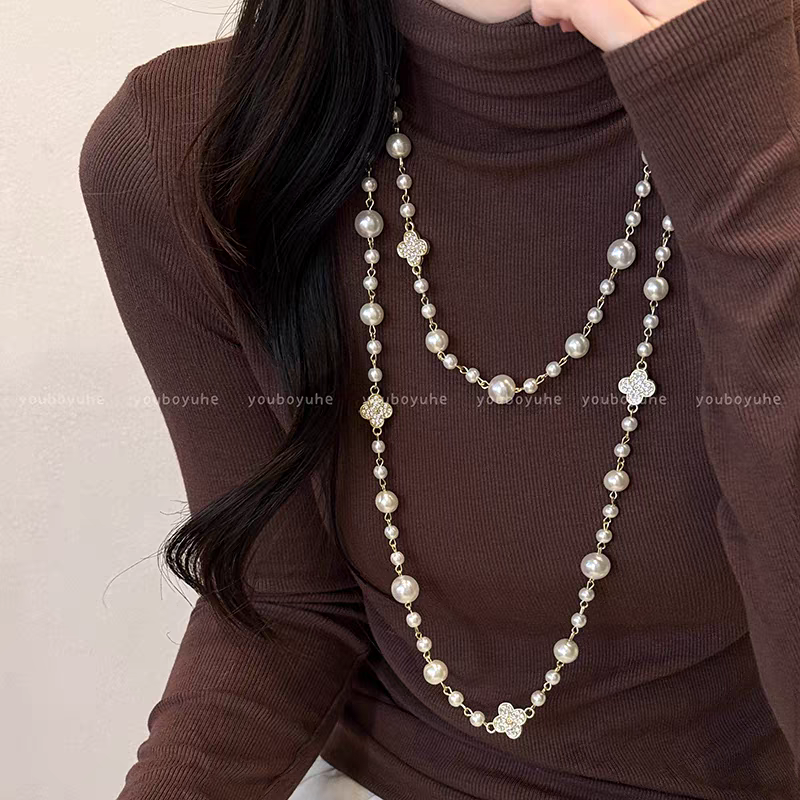 诗洛琪饰品小香风双层叠戴珍珠项链女新款爆款轻奢高级感长款毛衣链配饰详情图4