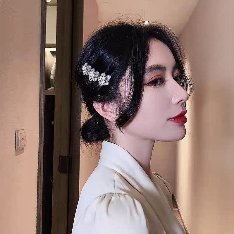 Shiluoqi Accessories' new Chinese-style flower top clip, horizontal clip, half hairpin at the back of the head, one-line clip, elegant and versatile bangs clip details Picture