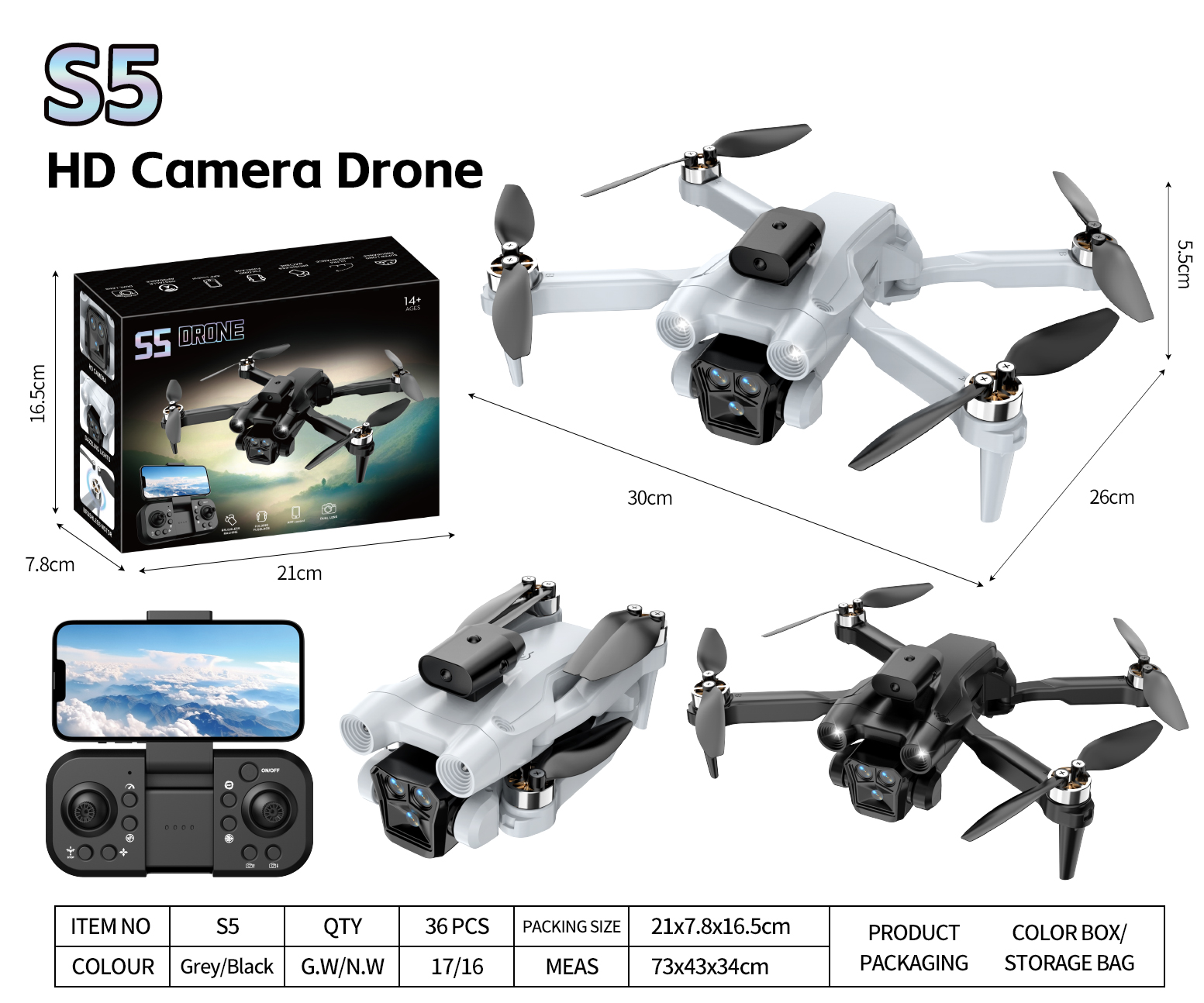 FOOZACS5 entry-level aerial photography drone camera, remote control of aircraft, high-definition shooting of aircraft Specification image