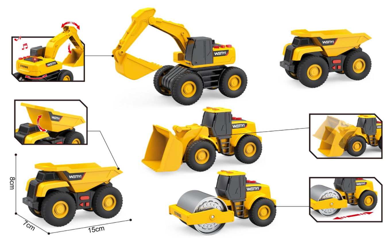文艺WY1106A-5"1:32 惯性工程车套装 （灯光，声音）"玩具工程车遥控赛车变形汽车儿童玩具遥控车