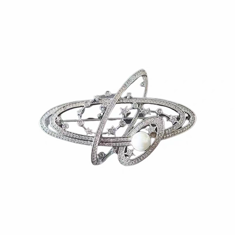 诗洛琪饰品星球宇宙星星胸针铜镀金微镶锆石轻奢女别针珍珠胸花空托详情图6