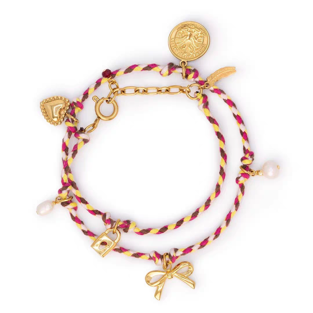 手工编织手链，不锈钢配件，流行饰品