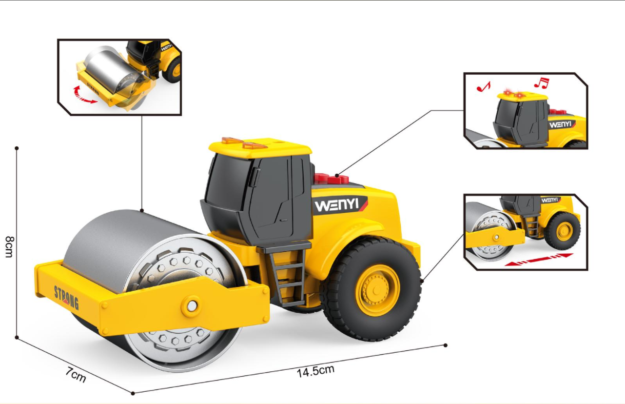 文艺WY1127A"1:32 惯性声光工程压路机 （声音、灯光）"儿童玩具小家电压路机跨境玩具与游戏厨具儿童小电器