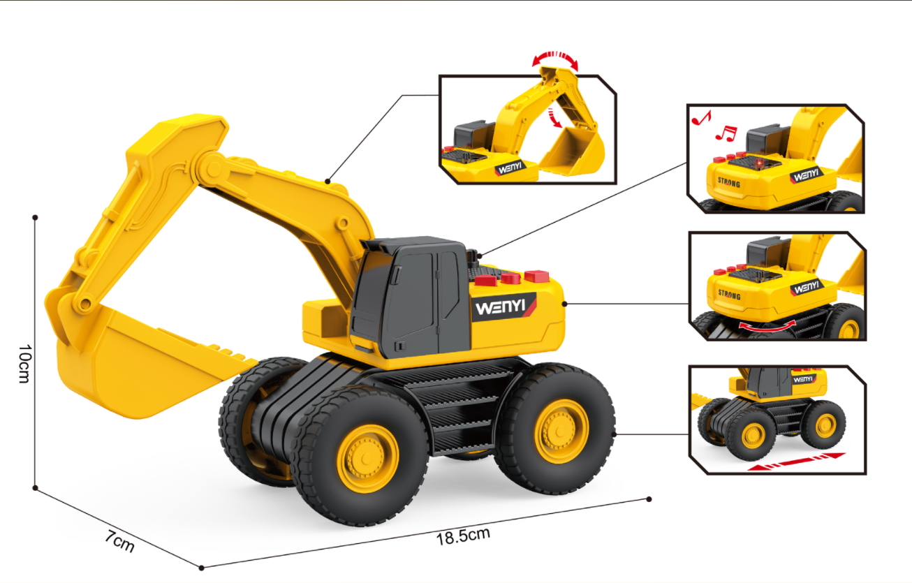 文艺WY1129A"1:32 惯性声光挖掘机 （声音、灯光）"玩具挖掘机主体模具四合扣配件通用型